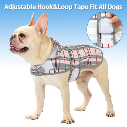 Dog Raincoat for Medium Dogs Waterproof Jacket Hooded Rain Coats with Reflective Strips Leash Hole & Poncho Adjustable Fit (Plaid,M) - color: Khaki Plaid, size: Medium