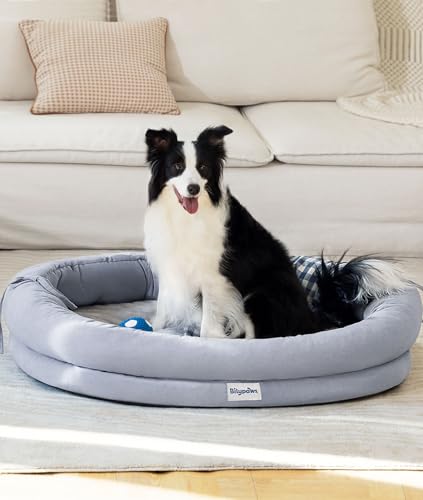 Orthopedic Dog Bed for Large Dogs, Pet Sofa Bed with Egg Crate Foam, 4-Sided Bolster, Removable Washable Cover & Anti-Slip Bottom, Large Light Gray - color: Gray, size: L - (35.0"L x 28.0"W x 6"Th)
