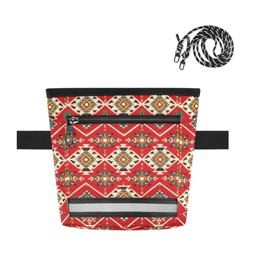 Boho Tribal Aztec Dog Treat Pouch with Magnetic Closure - Water Resistant Reflective Treat Bag for Pet Training, Walking, Portable Dog Treat Pouch, 3 Ways to Wear