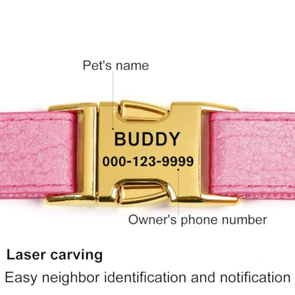 Glare Hot Pink Personalized Dog Collars Leather and Nylon Thicken Design Engraved Heavy Duty Dog Collar with Name Plate Adjustable with Quick Release Metal Buckle for Small Medium Large Dogs,L - color: Pink - Personalized, size: L-(neck adjustable 15.7-27
