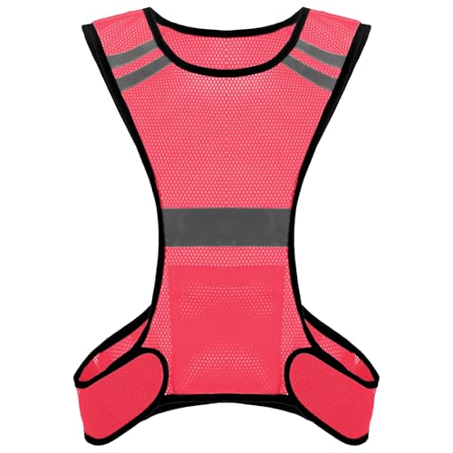 Ptwola Reflective Running Vest High Visibility Running Gear with Large Pocket Night Lightweight Reflective Safety Vest - color: Pink