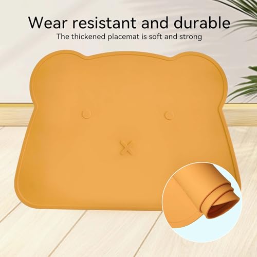 Silicone Waterproof Dog Cat Pet Feeding Mats,Anti Slip Pet Bowl Mats, BPA Free Silicone Pete Feeding Mat Bear Pattern 16In x 12In(Yellow) - color: yellow