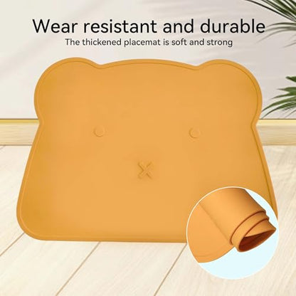 Silicone Waterproof Dog Cat Pet Feeding Mats,Anti Slip Pet Bowl Mats, BPA Free Silicone Pete Feeding Mat Bear Pattern 16In x 12In(Yellow) - color: yellow