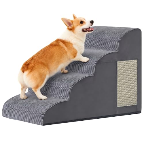 Dog Stairs for Small Dogs, 4-Step Dog Ramp for Bed 19.7" H, Dogs Steps for Bed, Couch, Pet Stairs with Non-Slip Bottom Design, Cat Scratching, High Density Foam Portable Pet Steps, Indoor, Grey - color: Grey, size: 4-Step 19.7"H