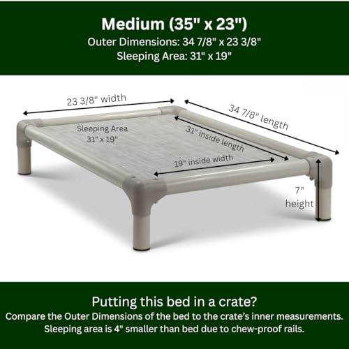 Kuranda Chewproof Elevated Dog Bed – 35" x 23" - Sunsure Textilene - Birch - color: Birch, size: Medium