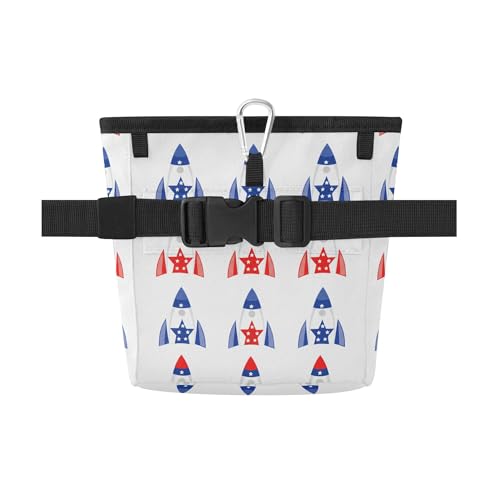 Independence Day Pattern Water-Resistant Dog Treat Pouch, 3 Ways to Wear Treat Bag with Magnetic Closure & Reflective Strip, Hands-Free for Pet Training, Walking