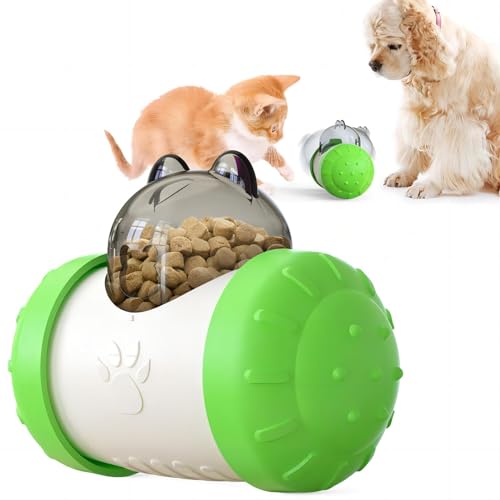 KAYNO Pet, cat and Dog Treat Dispenser Toys, pet Puzzle Food Funnel Toys, Food Grade Material, Non-Tipping, Clear Food Storage bin and Wheel Sliding Design. (Green) - color: Green