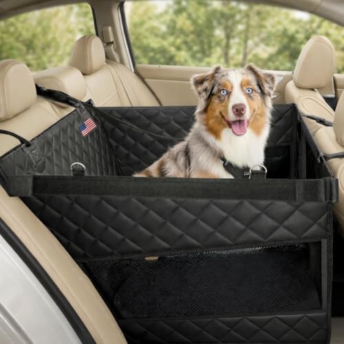 Half Hammock Dog Seat Cover for Back Seat - Waterproof Half Backseat Dog Cover, Space Saving Split Seat Design, Universal Fit & Heavy Duty Pet Restraint - color: Black Large