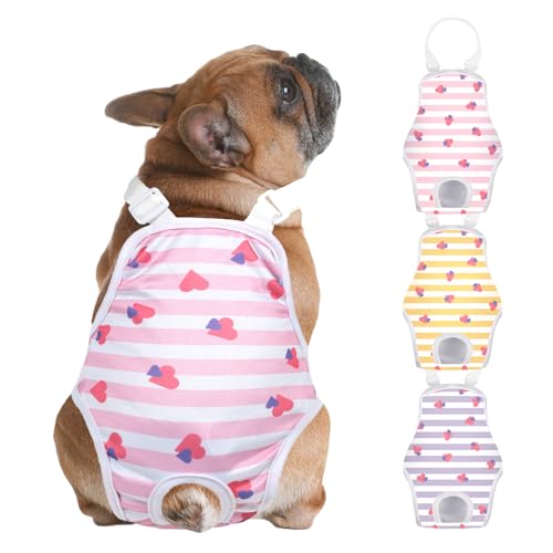 Jollywoods 3 Pack Washable Female Dog Diaper Onesie Sanitary Pantie with Adjustable Suspender, Reusable Fixed Doggie Diapers, Super Absorbent Leakproof for Small Medium Large Dog in Heat Cycle XS/S - size: XS/S(Newborn-9" Waist)