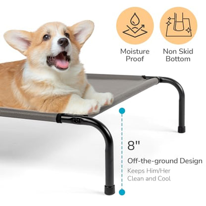Elevated Dog Bed, Outdoor Raised Dog Cots Bed for Large Dogs, Portable Standing Pet Bed with Washable Breathable Mesh, No-Slip Feet for Indoor Outdoor, Large, Gray