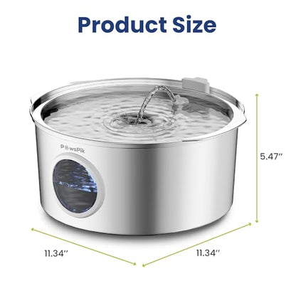 PawsPik Ultra-Quiet Stainless Steel Dog Water Fountain, 1.8-gal - color: Silver