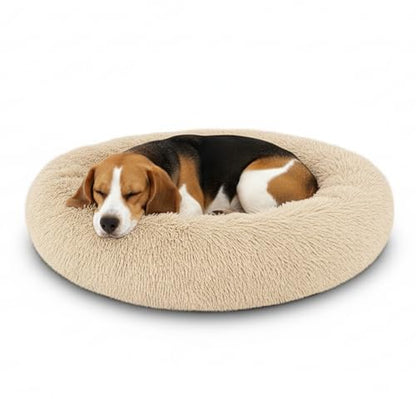 The Dog’s Bed Calming Donut Dog Bed, Plush Faux Fur Round Cuddler Nest – CertiPUR-Certified Foam, One-Piece Design, Raised Bolster – Medium (30"), Beige