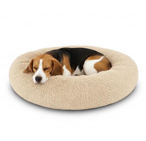 The Dog’s Bed Calming Donut Dog Bed, Plush Faux Fur Round Cuddler Nest – CertiPUR-Certified Foam, One-Piece Design, Raised Bolster – Medium (30"), Beige