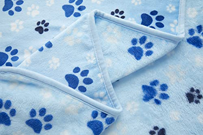 Allisandro Luxurious Dog Blanket, Extra Softness 350 GSM Flannel Fleece Pet Throw for Small Medium and Large Dogs Puppies and Cats, Blue, 80 × 64 Inches - color: Blue Paw, size: 80" x 64"