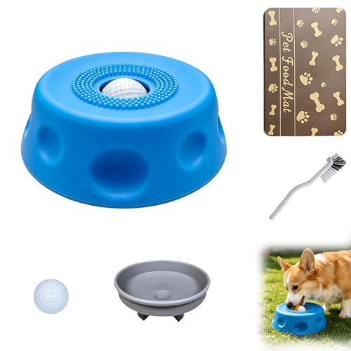 Slow Feeder Lick Bowl for Liquid Dog Treats- Lick Toy for Bone Broth, Rolling Ball Dog Lick Bowl with pet Anti Slip Pads and Cleaning Brushes, Suit for Large Medium Small Dogs&Post-Op
