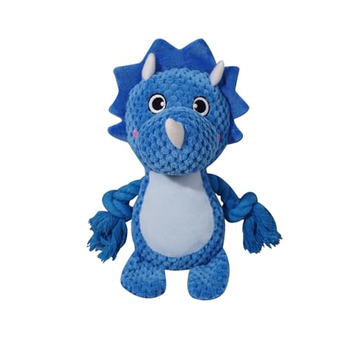 Cute Animals Interactive Squeaky Dog Toy with a Vocal Bladder, Crinkle Paper Stuffed Soft Cotton Chew Toy, Teething Rope Tug of War Pull Toy to Keep Them Busy for Puppy, Small Dogs - Blue Triceratops - color: Blue Triceratops