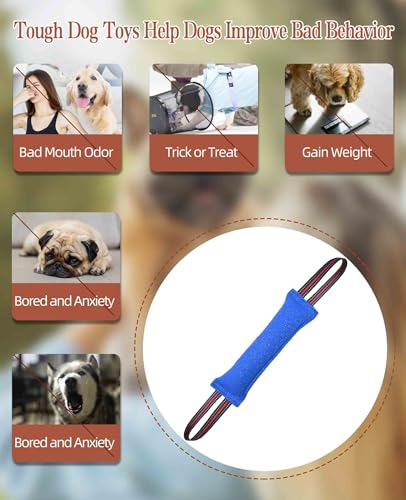 Clysoru Tug Toy for Dogs Tug of War Dog Toy with 2 Strong Red Band Handles Lasting Training Equipment Puppy to Large Dogs Interactive Toy Best for Tug of War Pull Indestructible Rope Toys (Blue) - color: blue