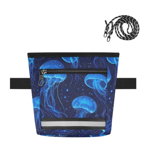 Jellyfish Water-Resistant Dog Treat Pouch, 3 Ways to Wear Treat Bag with Magnetic Closure & Reflective Strip, Hands-Free for Pet Training, Walking