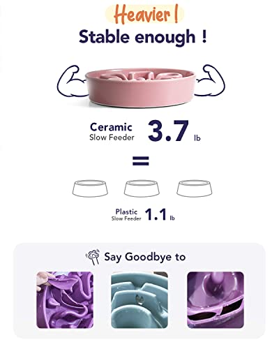 LE TAUCI Slow Feeder Dog Bowls Ceramic,3 Cups Slow Feeding Dog Bowl Medium Large Breed, Pet Bowl for Fast Eaters, Puzzle Pet Dishes, Pink Bloom - color: Pink Bloom, size: L-3 Cups