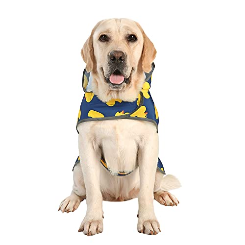 Dog Raincoat for Large Dogs Waterproof Jacket Hooded Rain Coats with Reflective Strips Leash Hole & Poncho Adjustable Fit (Duck,XL) - color: Blue Duck, size: X-Large