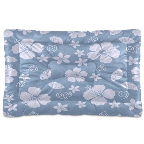Hibiscus Pattern Pet Bed Mat for Dogs and Cats, Soft Washable Crate Pad with Non-Slip Bottom, Cozy Bed Cushion for Small Medium Large Pets, 24x36 Inch - size: Medium