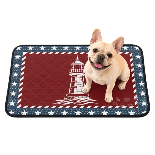Washable Pee Pads for Dogs & Cats 4th of July Waterproof Leakproof Non-Slip Super Absorbent Ocean Lighthouse Patriotic Star Vintage Reusable Training Pad for Potty Crate Playpen Bed Sofa 18"x24" - color: Blue, size: 18" L x 24" W
