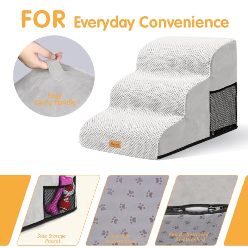 Topmart 3 Tiers Foam Dog Ramps/Steps, Non-Slip Pet Steps | Extra Wide Deep Dog Stairs, High Density Foam Pet Stairs/Ladder, Best for Older Dogs, Cats,Small Pets - color: Light Grey, size: 23.6*15.7*15.7