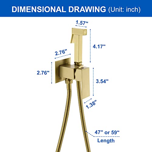 SHAMANDA Warm Water Bidet Sprayer for Toilet with Hot and Cold Brass Rough-in Valve, Stainless Steel Handheld Bidet Attachment Set for Feminine, Pets and Baby Diaper Wash, Brushed Gold, BDS08-3 - color: Brushed Gold, style: Hot & Cold Water Modes-Square