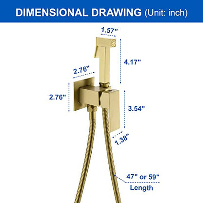 SHAMANDA Warm Water Bidet Sprayer for Toilet with Hot and Cold Brass Rough-in Valve, Stainless Steel Handheld Bidet Attachment Set for Feminine, Pets and Baby Diaper Wash, Brushed Gold, BDS08-3 - color: Brushed Gold, style: Hot & Cold Water Modes-Square