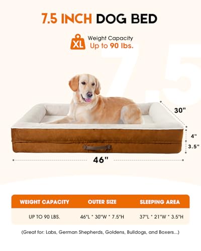 Upvilla Orthopedic Dog Bed XL, Four-Sided Cushioned Egg-Shaped Foam Dog Sofa, Waterproof Removable Cover, Pet Sofa Bed with Non-Slip Base, Extra Large Dog Bed,Brown - color: Brown, size: 46"L x 30"W x 7.5"Th