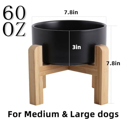 Elevated/Raised Ceramic Dog Bowl with Bamboo Stand,8 inch 7.6 Cups Non-Slip Heavy-Weighted Single Pet Dish, Reduces Neck Strain Black - color: Black, size: 7.6Cups - Large