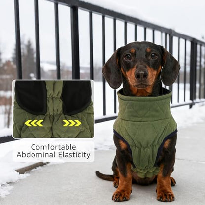 SCENEREAL Dachshund Winter Dog Vest Coat with Harness Built in, Warm Puppy Jacket for Small Medium Dogs, Cold Weather Coat with Zipper, Fleece Puffer Vest Windproof Snow Clothes - color: #1 Olive-Matte, size: S(Chest 14.1")-Dachshund