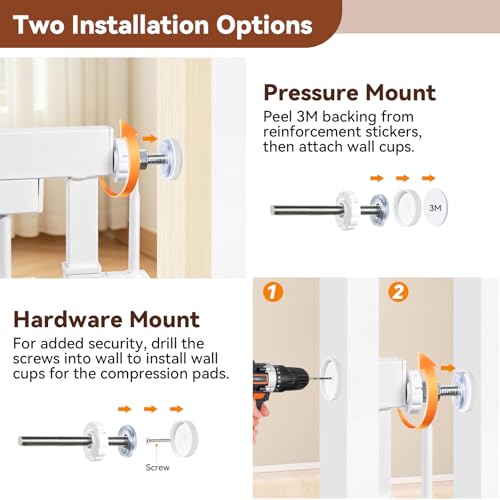 54"-87" Height Adjustable Extra Tall Cat Gate for Doorway, 27.1"-42" Extra Wide Pet Gate with Cat Door & Extension Kits, Pressure Mounted Dog Cat Barrier for Indoor Stairs, Studio, Kitchen (White)
