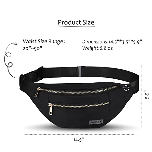 MAXTOP Large Crossbody Fanny Pack with 4-Zipper Pockets,Gifts for Enjoy Sports Festival Workout Traveling Running Casual Hands-Free Wallets Waist Pack Phone Bag Carrying All Phones - color: Black(upgrade Fabric Gold Metal Zipper), style: Large Fanny Pack(