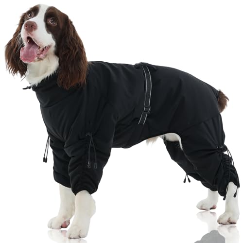 FUAMEY Full Body Dog Coat,Warm Dog Fleece Jackets with Harness Built in Windproof Dogs Snowsuit Zip up Pet Four Legged Pets Jumpsuit Winter Outfit Cold Weather Coats for Large Dogs Black L - color: Black, size: Large