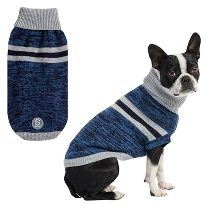 GF PET Trekking Sweater | Quality Multi-Knit Turtleneck for Small, Medium, Large Dogs | Warm Striped Heathered Pullover with Ribbed Armholes | 100% Acrylic | Machine Washable - Blue - Med - color: Blue, size: Medium