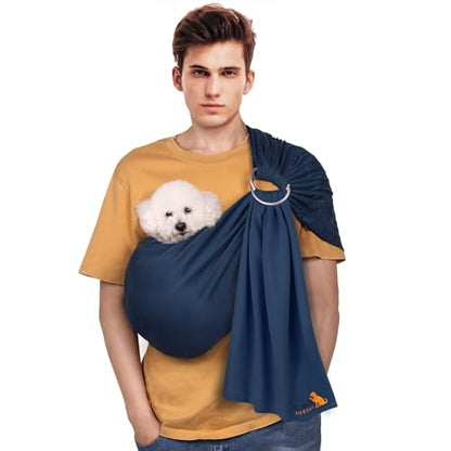 Dog Sling Carrier for Small Dogs,Carrying Wrap Anti-Anxiety Cat Sling,Adjustable Pet Sling(Navy Blue) - color: navy blue