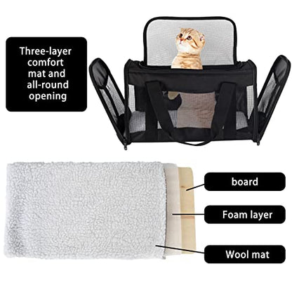 Cat Carrying Case - Pet Carrier Airline Approved, Protable and Breathable Pet Travel Carrier Removable Fleece Pad, Collapsible Cat Carrier Dog Carrier for Medium Cats Small Cats Dogs (X-Large, Black) - color: black, size: 20.0"L x 13.0"W x 13.0"H