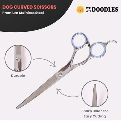 Dog Grooming Scissors Kit - Best Tools for Goldendoodles & Poodles- Straight, Curved & Thinning Shears - Golden Doodle Grooming Professional Grade Stainless Steel, 4 Pc Set (Long Silver) - size: Long