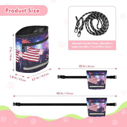 Flag Water-Resistant Dog Treat Pouch, 3 Ways to Wear Treat Bag with Magnetic Closure & Reflective Strip, Hands-Free for Pet Training, Walking