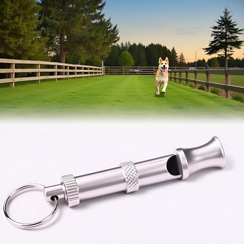 Silver Adjustable Ultrasonic Dog Whistle,Easy to Carry Dog Whistle Keychain,Stainless Steel Portable Whistle Pet Whistle Supersonic Whistle Dog Whistles for Pet Training,Training and Behavior Aids
