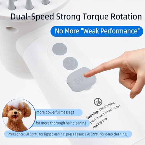 Electric Rotating Massage Dog Shampoo Spray Dispenser with Foam Brush [2026 Upgraded Version] Dual-core Electric pet Bath Brush | 2-Speed Variable Frequency SPA × Double Bubbles