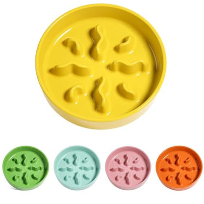LE TAUCI PET Ceramic Slow Feeder Dog Bowls Small Breed, 0.5 Cups Dog Food Dish for Fast Eaters, Puzzle Bowl for Small Dogs and Cats, 5.5 Inch-Yellow - color: Yellow