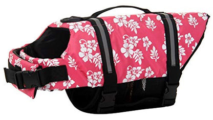 Dog Life Jacket Adjustable Dog Lifevest Swimsuit Safety Vest Apparel Lifesaver Coat S - color: A-Pink Flower, size: S:15-20 inch(Ribcage Girth)