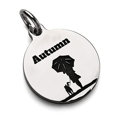 Deep Engraved Dog ID Tag Stainless Steel Personalized Customized Unique Pet ID Card Wolf Round (Rain M) - size: Rain M
