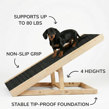 AlphaPaw - Original Natural Wood PawRamp for Small & Large Dogs - No Assembly Required - Adjustable Height Pet Ramp for Bed, Couch, Stairs (Dark Brown) - color: Darkbrown