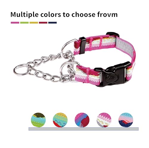 Martingale Dog Collars with Stainless Steel Chain, Reflective No Pull Walking Training Collar with Quick Release Buckle, Adjustable Slip Chain Nylon Dog Collars for Small Medium Large Dogs - color: Pink and white, size: Small