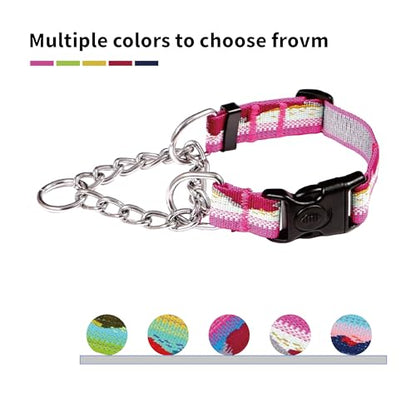 Martingale Dog Collars with Stainless Steel Chain, Reflective No Pull Walking Training Collar with Quick Release Buckle, Adjustable Slip Chain Nylon Dog Collars for Small Medium Large Dogs - color: Pink and white, size: Small