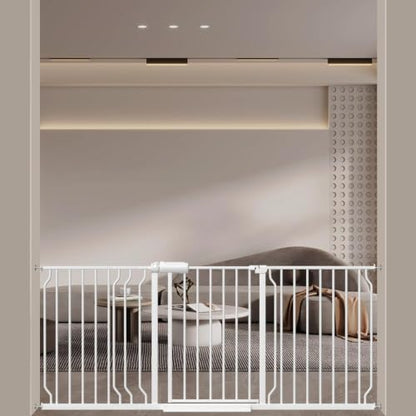 WAOWAO Baby Gate 158-181cm(62-71인치) 엑스트라 와이드 압력 장착 워크 스루 스윙 자동 닫힘 안전 화이트 메탈 유아 어린이 개 애완동물 강아지 계단, 출입구, 주방용 - color: 화이트., size: 62.2-70.6"/158-179.32cm