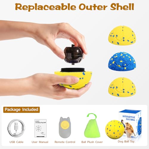 Dog Ball Interactive Dog Toy with Remote Control,Automatic Moving,Bouncing and Rotating 3 Modes,E-TPU Material Aggressive Chewers,IPX7 Waterproof,Rolling Ball for Large Medium Dogs - color: Yellow